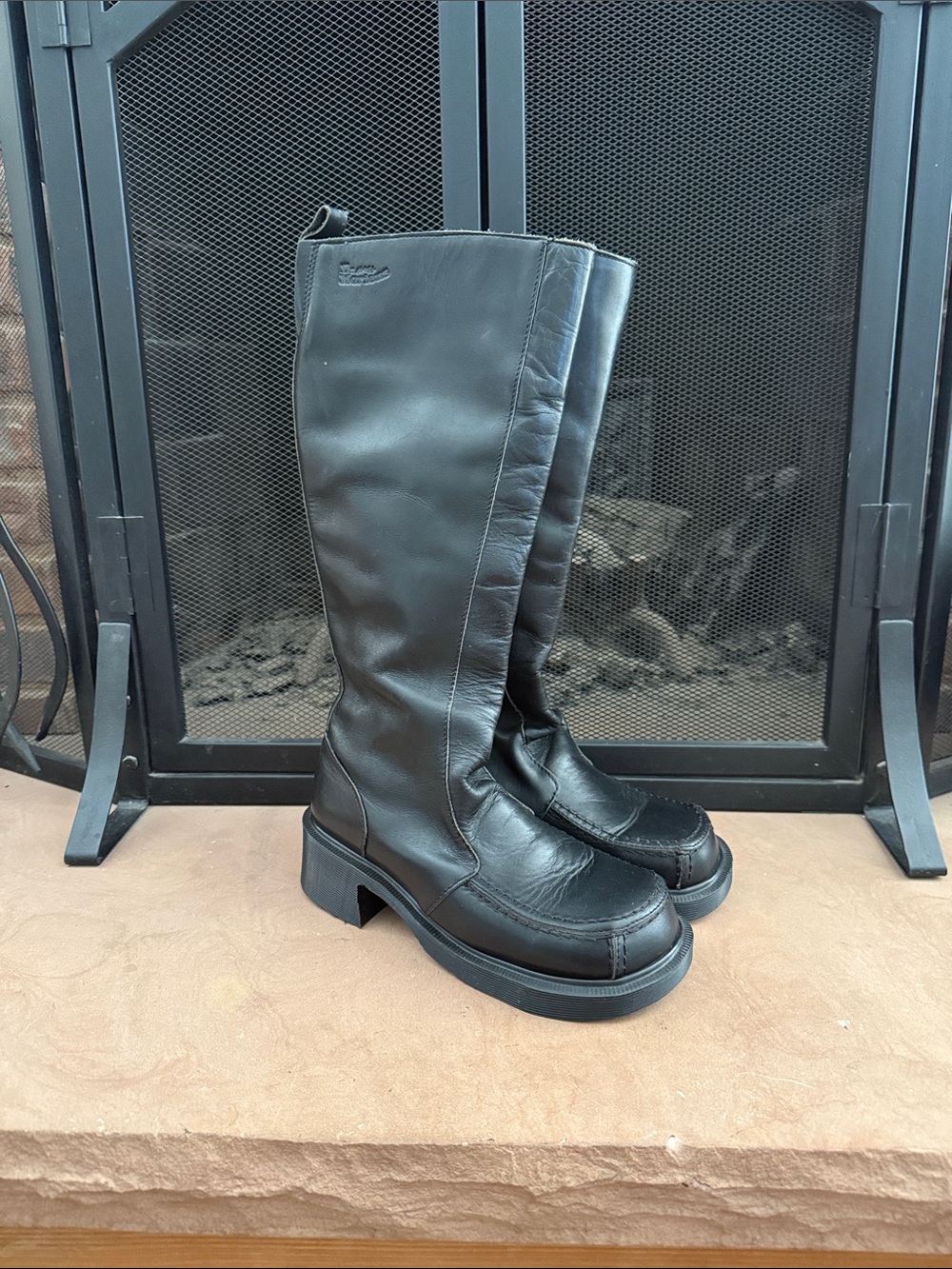 Dr. Martens 9914 Black Leather Knee Boots 90s VTG Platform Jazz Square Toe MIE
